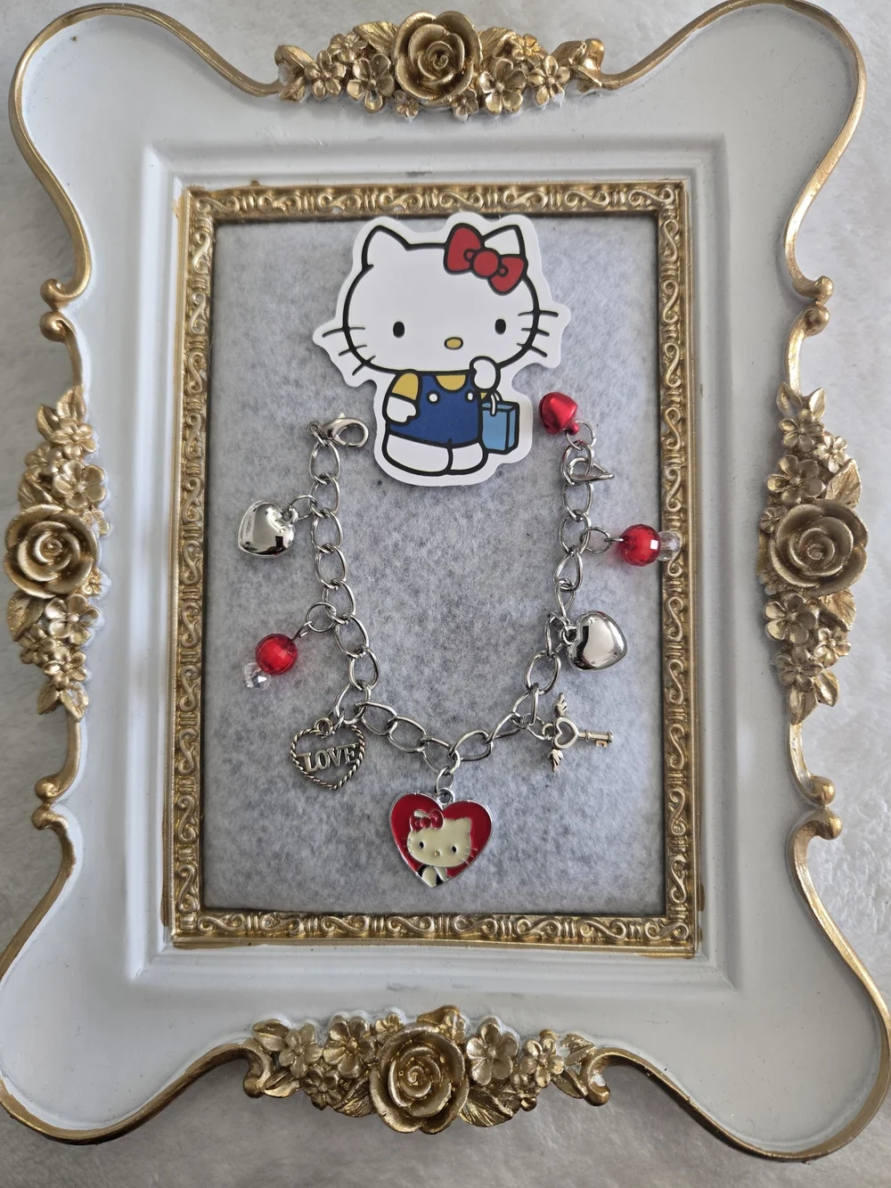 Hello Kitty Red Heart Charm Bracelet for Kids & Adults Jewelry Free Sticker